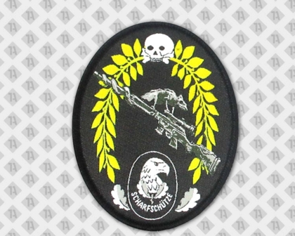 Gewebter ovaler Aufnäher Patch mit Kettelrand Adler Scharfschütze Gewehr Bundeswehr