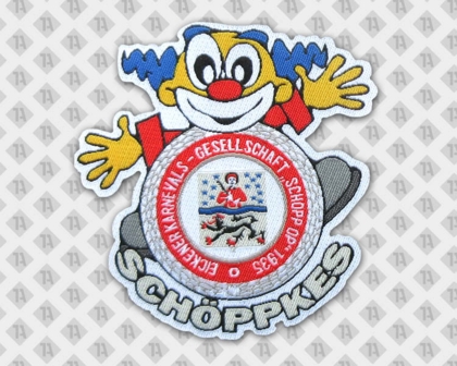 Gewebter Patch Aufnäher konturgeschnitten Clown bunt Karneval
