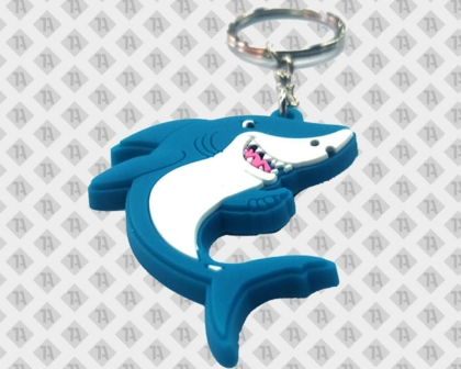 3D PVC Rubber Schlüsselanhänger Schlüsselring Kontur Hai blau weiß
