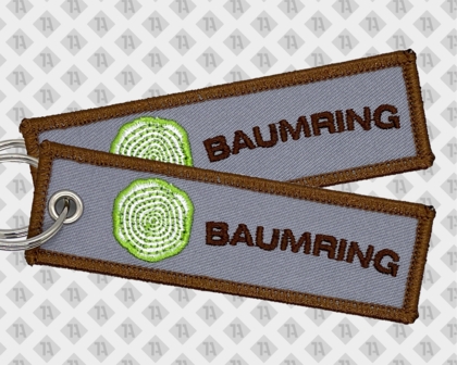 Schlüsselanhänger gestickt mit Kettelrand Baumring Firmen