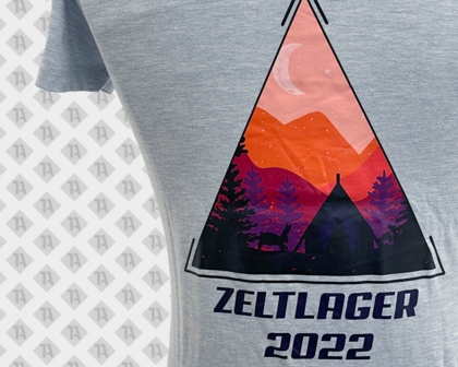 Siebdruck auf T-Shirt Textilveredelung Zeltlager 2022 mehrfarbig