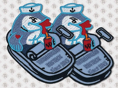 Patches Aufnäher 1A mit gesticktem Rand Fisch in der Dose