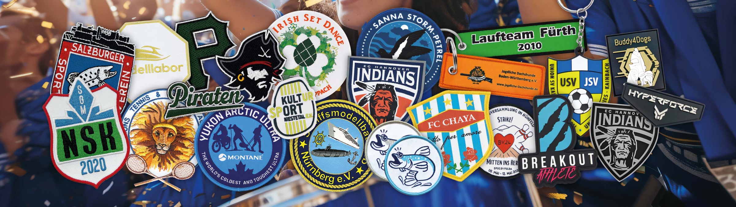 Patch Aufnäher Vereine verschiedene Farben und Formen