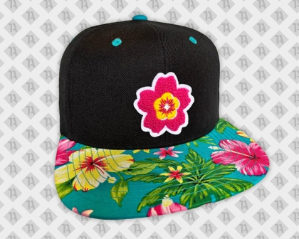 aufnähservice Patch Chenille mit Stickveredelung auf Cap Blume