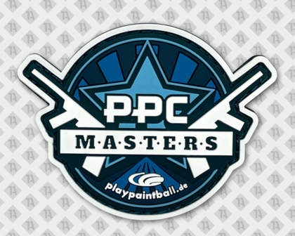 Patch Aufnäher PVC Rubber Airsoft Paintball PPC Masters Playpaintball weiß blau schwarz Stern Pistole
