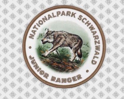 Patch Gedruckt+ Kettelrand Nationalpark Schwarzwald Wolf fotorealistischer Druck Junior Ranger Aufnäher Abzeichen