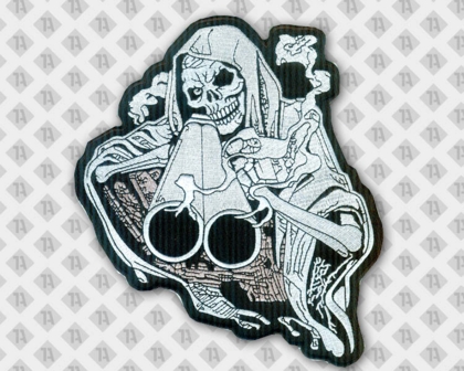 Gestickter Patch Aufnäher mit gesticktem Rand Kontur schwarz weiß Biker