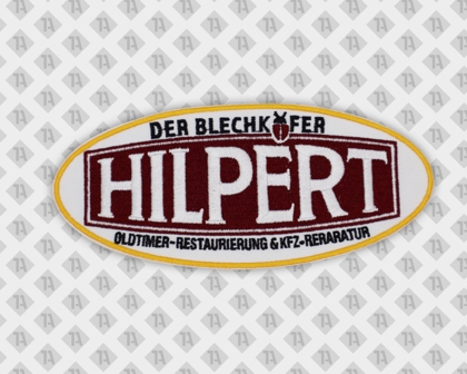 Ovaler Patch Aufnäher gestickt mit gesticktem Rand Der Blechkäfer Reparatur KFZ Biker und Auto