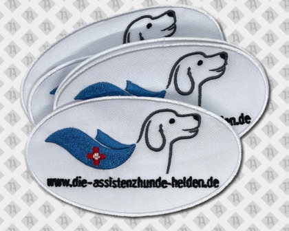 Ovaler gestickter Aufnäher Patch mit gesticktem Rand Hund Assistenzhund Hundesport