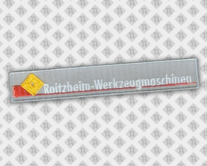 Gestickter Patch Aufnäher rechteckig mit Stickrand grau Werkzeugmaschinen Handwerk