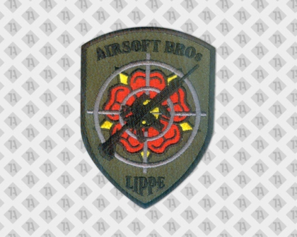 Patch Aufnäher gestickt in Wappenform mit gesticktem Rand Airsoft Paintball