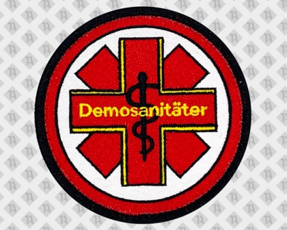 Patch Aufnäher gestickt rund mit Kettelrand Demosanitäter Rettungsdienst
