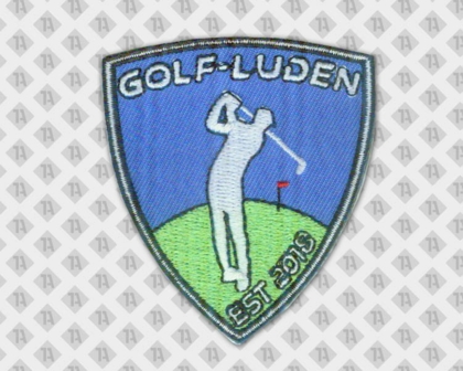Gestickter Aufnäher Patch Badge Abzeichen in Wappenform gestickter Rand Golfer grün Vereine