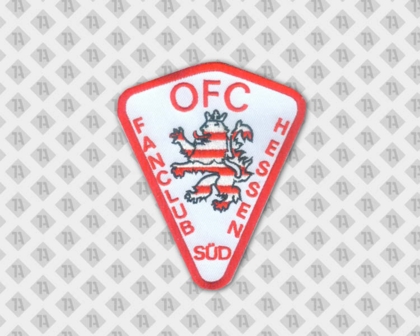 Gestickter Patch Aufnäher Abzeichen Badge mit gesticktem Rand rot weiß Löwe Fanclub Hessen Vereine