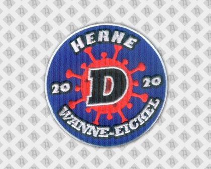Runder gestickter Patch Aufnäher Abzeichen Badge mit Stickrand blau weiß rot Herne Vereine