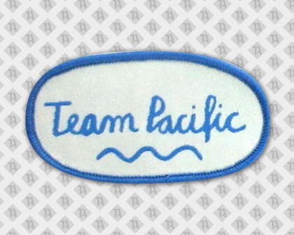 Ovaler gewebter Aufnäher Patch mit Kettelrand blau weiß Kinder
