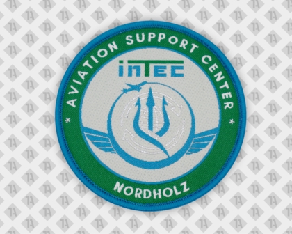 Runder Patch Aufnäher gewebt mit Kettelrand und metallic silber Elementen von Aviation Support Center Firmen