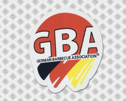 Konturgeschnittener gewebter Aufnäher Patch Laserschnitt schwarz rot gold BBQ Weltmeisterschaft Gastro