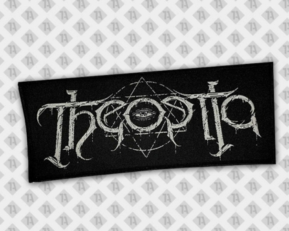 Gewebter Aufnäher Patch mit schwarzem Hintergrund und weißer Schrift für Bands und Musiker