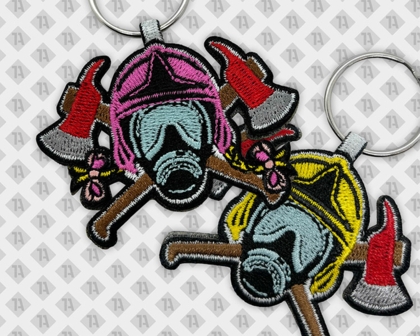 Gestickter Schlüsselanhänger mit gesticktem Rand Lasche und Ring Farbwechsel Feuerwehr