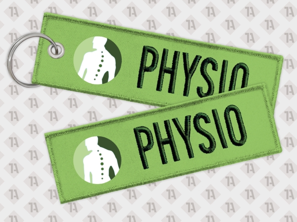 Physio Patch gestickt mit Kettelrand Schlüsselanhänger Praxis Pflegepersonal