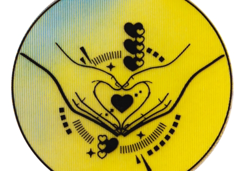 3D Applikation auf Trägerstoff, Herzhände, Holoeffekt - Bild 1