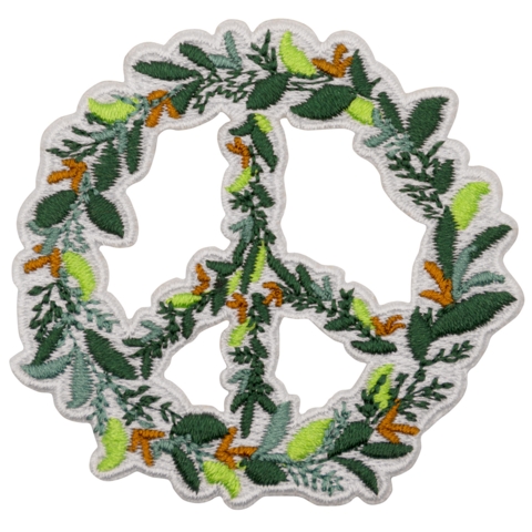 Aufnäher / Patch, gestickt, Peace mit Blumen - Bild 1