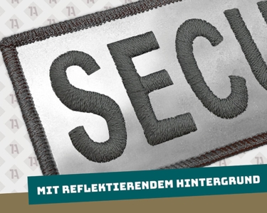 Security Patch Aufnäher gestickt auf reflektierendem Hintergrund Sicherheitsdienst