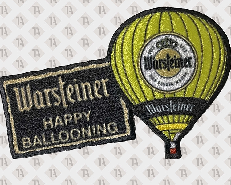Warsteiner Patch mit Heißluftballon – gestickt und anschließend bedruckt