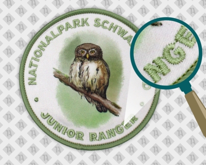 Patch Gedruckt+ Kettelrand Nationalpark Schwarzwald Eule fotorealistischer Druck Junior Ranger Aufnäher Abzeichen