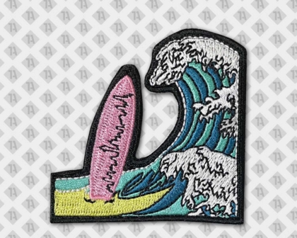 Konturgeschnittener Patch Aufnäher gestickt mit Laserschnitt Surfbrett Wellen Allgemein