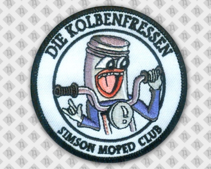 Gestickter runder Patch Aufnäher mit Kettelrand Biker Moped Club Kolbenfresser
