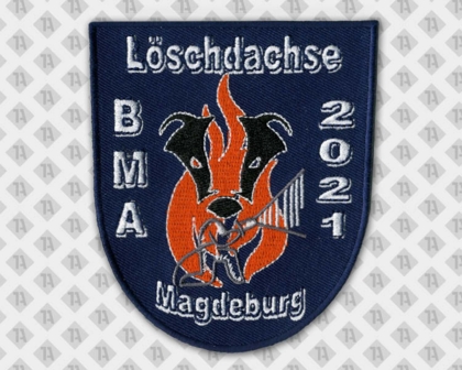 Gestickter Patch Aufnäher in Wappenform Dachse Feuer Feuerwehr