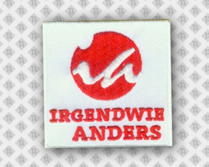 Patch Aufnäher gestickt mit gesticktem Rand rot weiß irgendwie anders Firma