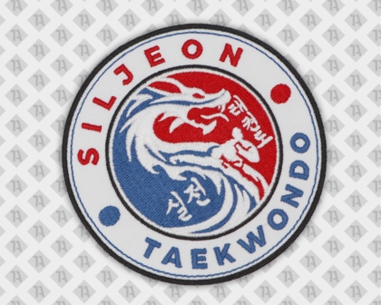 Runder Patch Aufnäher Abzeichen Badge gestickt mit gesticktem Rand Siljeon Drache Taekwondo Kampfkunst
