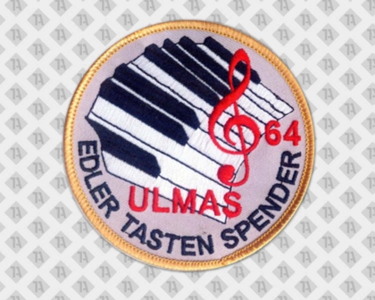 Patch Aufnäher gestickt mit Kettelrand Motiv Tasten und Noten für Bands und Musiker