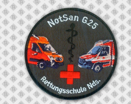 Runder gestickter Patch Aufnäher mit gesticktem Rand Rettungsdienst Rettungswagen