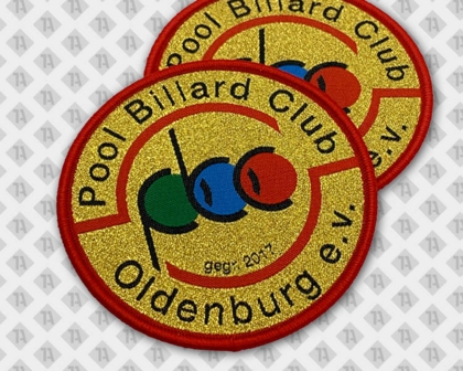 Runder Patch Aufnäher Abzeichen Badge gestickt mit gesticktem Rand metallic gold Vereine
