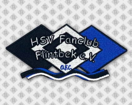 Konturgeschnittener Patch Aufnäher Abzeichen Badge gestickt mit gesticktem Rand schwarz blau weiß Vereine