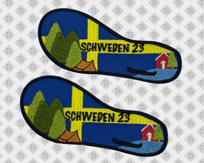 Konturgeschnittener gestickter Patch Aufnäher mit gesticktem Rand Schweden Fuß Vereine