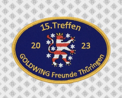Ovaler Patch Aufnäher Abzeichen Badge gestickt mit Kettelrand Thüringen blau golden Vereine