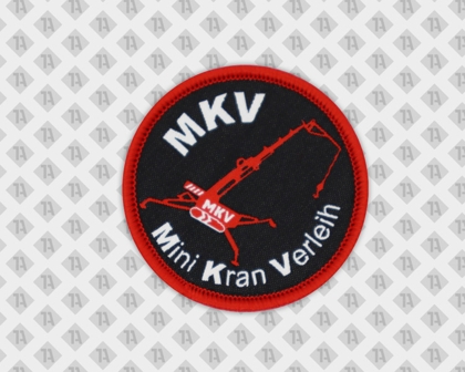 Gewebter Aufnäher Patch mit Kettelrand Mini Kran Verleih Handwerk