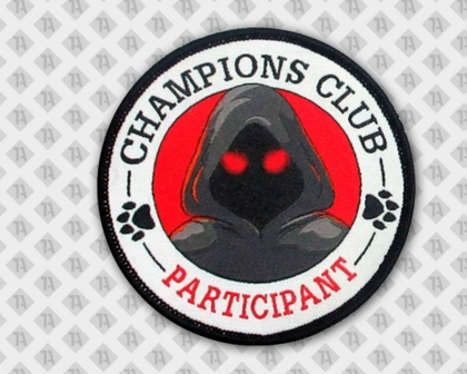 Runder Patch Aufnäher Abzeichen Badge gewebt mit Kettelrand rot weiß schwarz Champions Club Vereine