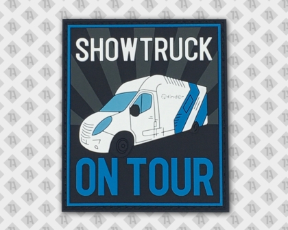 Eckiger Rubber Patch Aufnäher PVC Showtruck on Tour blau schwarz Firmen