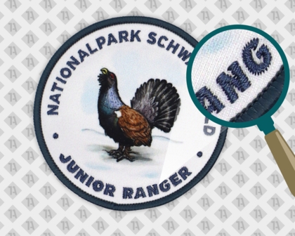 Patch Gedruckt+ Kettelrand Nationalpark Schwarzwald Maus fotorealistischer Druck Junior Ranger Aufnäher Abzeichen