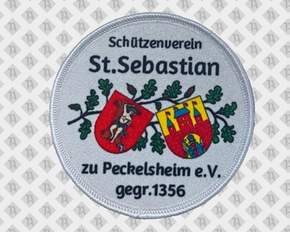Gestickter Patch Schützenverein St. Sebastian Peckelsheim – runder Aufnäher mit Wappen und Kettelrand