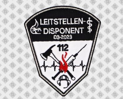 Konturgeschnittener Aufnäher Patch gestickt mit gesticktem Rand in metallic silber Feuerwehr