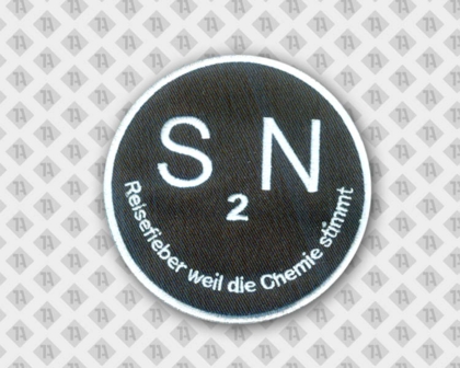 Runder gestickter Patch Aufnäher mit Stickrand schwarz weiß Firma