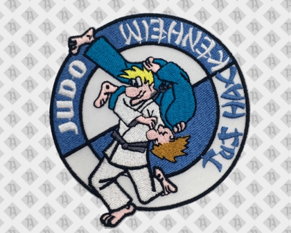 Runder gestickter Patch Aufnäher mit gesticktem Rand Judo blau weiß Kampfkunst