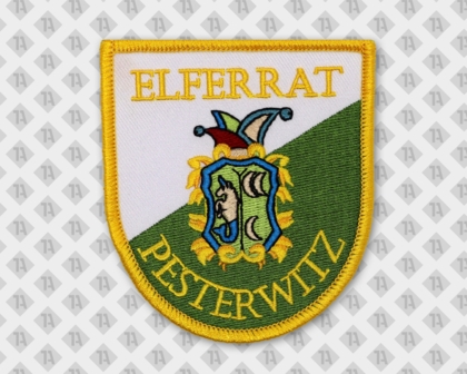 Patch Aufnäher gestickt mit Kettelrand in Wappenform Fasching Elferrat Pesterwitz Karneval